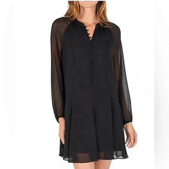 Joie Limited Edition Women's Balloon Sleeve Mini Sheer Flare Dress Layered S NWT - Picture 1 of 9